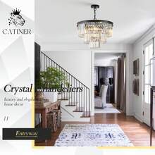 Modern Crystal Chandeliers For Dining Room, 20" Round Chandeliers For Dining Room 3 Tiers 7 Lights Luxury K9 Crystal Ceiling Pendant Light Fixture For Foyer Bedroom Closet - Black - View 7