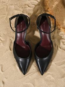 On feet& in love Fall/Winter 2025 Women's Fashionable Elegant Pointed Toe Slip-On Hollow Out Single Strap High Heel Pumps, Suitable For Dresses, Elegant,Elegant,Kitten Heels - Black - View 7