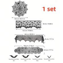 40pcs/Set Halloween Spider Web Tablecloth, Table Runner, Fireplace Scarf, Lamp Shade, Bat Halloween Decoration Set