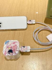 Set de 5 piezas Protector de cable de carga con diseño de cojín con estampado de astronauta, compatible con adaptador de cargador estándar británico de 20W, adecuado para iPhone11/12/13/14/15/16 Pro Max, cable de datos anti-doblado, fijador de cable, anti-rotura, protector de cabezal de cargador de TPU, accesorios de cargador, accesorios de teléfono