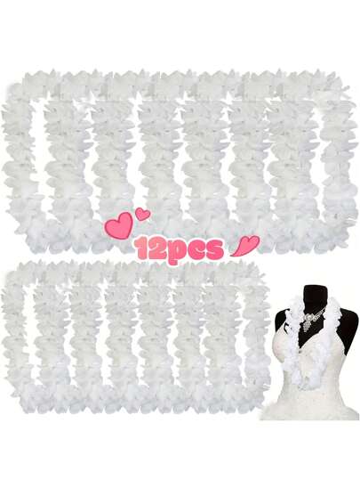 1-50PCS White Polyester Garland, Multi-Purpose, Suitable For Weddings, Anniversaries And Hawaiian Luau Parties, Versatile Flower Decorations, No Power Required, Hawaiian Garland Necklace, Hawaiian Garland Necklace, Tropical Hawaiian Floral Theme Party Favors, Great For Necklaces And Party Accessories