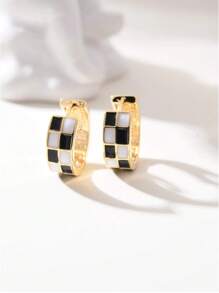 1 par de pendientes de cobre elegantes con estampado de tablero de ajedrez multicolor para mujer