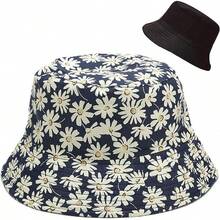 Reversible Bucket Hat For Women, Cute Beach Fisherman Style - Daisy Blue - View 1