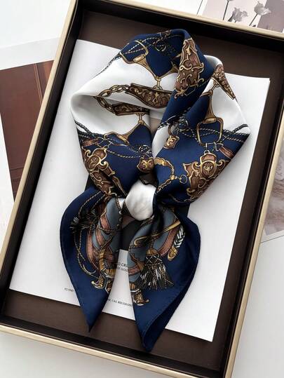 1pc Square Silk Scarf, Women's Satin Printed Headscarf, Bag Scarf, Headband, Fashion Women's Headwrap, Shawl, Scarf, Women's Neckerchief, Headscarf, Dress Accessory