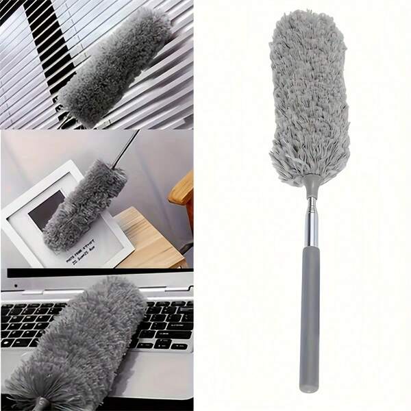 1-Piece Telescopic Expandable Microfiber Duster With Flexible Head And Reusable Design - Electrostatic Cling Tool For Ceilings, Fans, Furniture, Cars - No Batteries Required, Durable Metal & Resin Construction, Suitable For Living Room, Bedroom, Kitchen, Home Cleaning, Ceiling Dust Removal, Ergonomic Handle, Sturdy Construction, For Car Owners, Compact Cleaning, High Quality Materials, House Cleaning Tool