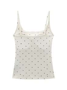 蕾丝吊带背心，内置胸垫，波点图案，修身廓形，高弹罗纹，适合夏季 - 杏色 - 查看 8