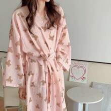 1pc Women Bathrobe, Lightweight Quick Dry Coral Fleece Absorbent Soft Bath Robe, Suitable For Sauna, Beach, Pool, Bathroom