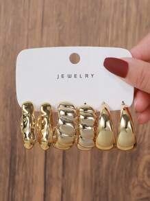 6pcs/Set Fashion CCB Spiral Braided C-Shape Geometric Design Earring Set, Suitable For Women's Daily Or Beach Wear