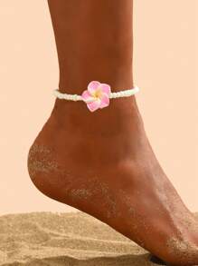 1 peça de tornozeleira feminina minimalista versátil estilo boêmio para férias na praia com contas de vidro e flor de margarida em argila de polímero