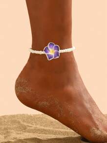 1 peça de tornozeleira feminina minimalista versátil estilo boêmio para férias na praia com contas de vidro e flor de margarida em argila de polímero