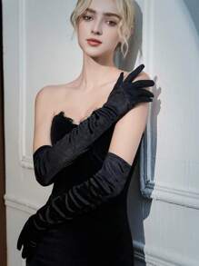 Elegante und modische verlängerte Satin-Handschuhe mit Elastan, hochwertige Textur Bankett-Handaccessoires, geeignet für Braut-Hochzeitshandschuhe, Kentucky Derby, Fotografie-Atmosphäre-Requisiten, Bühnendarbietungen, Teegesellschaft-Handdekorationshandschuhe