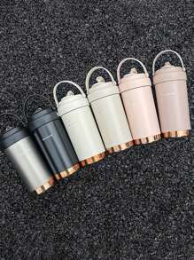 1pc High-Capacity, Stylish Ceramic Lined Double Wall Vacuum Insulated Water Bottle/Coffee Mug With Straw, Portable Back To School