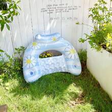 1pc Thick PVC Floating Water Sofa With Cup Holder & Backrest, Anti-Capsizing Small Daisy U-Shaped Inflatable Pool Recliner