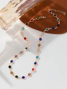 3/1pcs Set Casual Sexy Crystal Beaded Bracelet Necklace Jewelry Set For Women, Beach, Party, Wedding, Holiday, Gift For Girlfriend/Mother