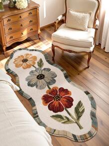 DAJIANG 1pc Vintage Simple Floral Print Runner Rug, Non-Slip Entrance Mat, Soft Carpet, Foldable & Washable, Suitable For Living Room, Kitchen, Bathroom, Bedside - Home Decor, Thickened For Autumn/Winter, Thanksgiving Kitchen Rug