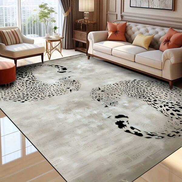 Large Gray Leopard Print Mat – Luxurious Machine Washable Vintage Design, Black And White Abstract Pattern, Low Pile Polyester Mat For Living Room Or Bedroom, Indoor/Outdoor Use, Indoor Mat | Vintage Leopard Print | Low Pile Mat, Large Area Mat Soft Crystal Velvet Carpet,Multiple Sizes Available[Bathroom Mat] [Bath Mat][Bathroom Mats] Back To School