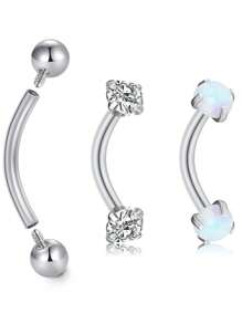 16g Eyebrow Rings Rook Earring Rook Piercing Jewelry Vertical Labret Lip Jewelry Pink Opal Stainless Steel Bridge Eyebrow Piercing Jewelry For Women Men Slivery Black Curved Barbell
