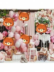 Set 5 Balon Foil Aluminium Kepala Beruang Gaya Q, Balon Mengapung Tiup Bertema Beruang untuk Pesta Ulang Tahun dan Tahun Baru - Coklat - View 7