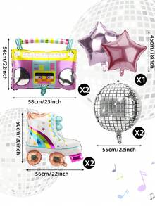 8pcs Roller Skate Shaped Balloons, 22 Inch Disco Foil Balloons In Retro 80s/90s Style, Suitable For Party Decorations, Wedding Anniversary, Hip Hop Theme Events - As Shown - View 3