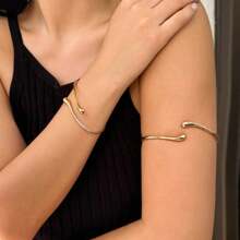 1pc European & American Design Lava Opening Arm Chain, Fashionable Liquid Flow Style Metal Arm Bracelet (Actual Shape Is Flat, Freely Adjustable)