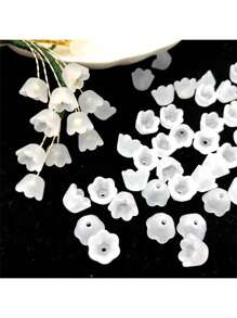 100pcs Transparent Acrylic Tulip & Lily Of The Valley Beads, Elegant Fashion DIY Jewelry Making, With Vivid Enamel Decorations, DIY Jewelry Making Supplies