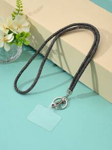 1 pieza Cordón multicolor con cristales de rhinestone - Correa de nylon con broche metálico, elegante y brillante llavero para identificación y teléfono, adecuado para oficina, maestro, estudiante (7 colores: Mezclado/Gris/Rosa/Azul/Negro)