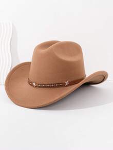 1pc Western Cowboy Hat For Halloween, Unisex Felt Soft Fedora Hat With Leather Band, Suitable For Music Festivals - Style 1 - View 11