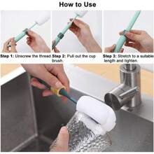 JUMRHFAN 3 Stücke Flaschenbürste, Bequemer Griff Flaschenreiniger mit Strohhalmreiniger, Verstellbarer Griff Schwamm Flaschenreinigungsbürste für Wasser Baby Bierflasche Becher (3 Farben)