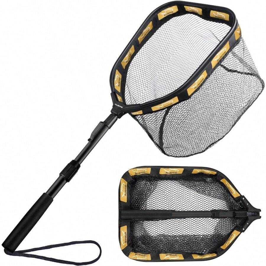 PLUSINNO Floating Fishing Net For Steelhead Salmon Fly Kayak Catfish Bass Trout Fishing Rubber Coated Landing Net For Easy Catch Release Compact Foldable For Easy Transportation Storage - 11.8"/30cmHoopSize1.0MOrange(TelescopicPole) - View 1