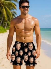 Pantaloncini da spiaggia personalizzati da uomo con stampe divertenti di ritratti, bambini, animali domestici, cartoni animati, temi vacanzieri