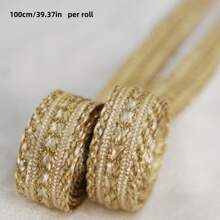 A Roll Of 1-Meter Polyester Double-Sided Diagonal Gold Bar, Middle Gold Ladder Woven Strap, Apricot Base/White Base/Black Base, Middle Eastern Long Robe Decorative Auxiliary Materials, Decorative Woven Inlaid Strap, Gold Wire Woven Strap, Arab Long Robe Clothing Auxiliary Materials, Long Robe Decoration, DIY Handmade Materials