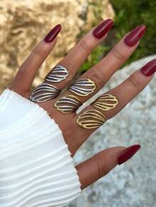 Frminee 1pc/3pcs Women's Fashion 18k Stainless Steel Geometric Ring, Suitable For Daily Wear, Elegant And Cute Jewelry - Multicolor - View 3