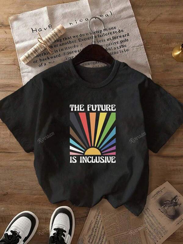 Summer Tops, Future Inclusive T-Shirts, Rainbow Pride T-Shirts, Cross-Rights Tops, Progressive Pride T-Shirts, Social Justice T-Shirts, Graphic T-Shirts For Women, Plus Size Women's Clothing