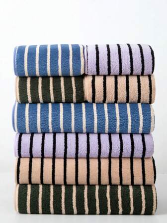 1pc Bath Towel, Multiple Colors, Minimalist Striped Pattern, Made Of Polyester Fiber, 70*140cm Or 34*75cm Small Facial/Hand Towel, Absorbent & Quick-Drying, Soft, Suitable For All Seasons, Bathroom, Hotel, Gym, Travel, Party, Holiday Gifts, Beauty Salon, Beach,School,Back To School,Travel,Travel Essentials,Home Essentials,Towel,Skin Care