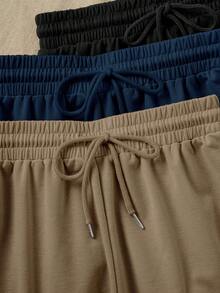 3pcs/Pack Solid Color Elastic Waist Tie Loose Fit Sports Shorts & Lounge Pants - Multicolor - View 4