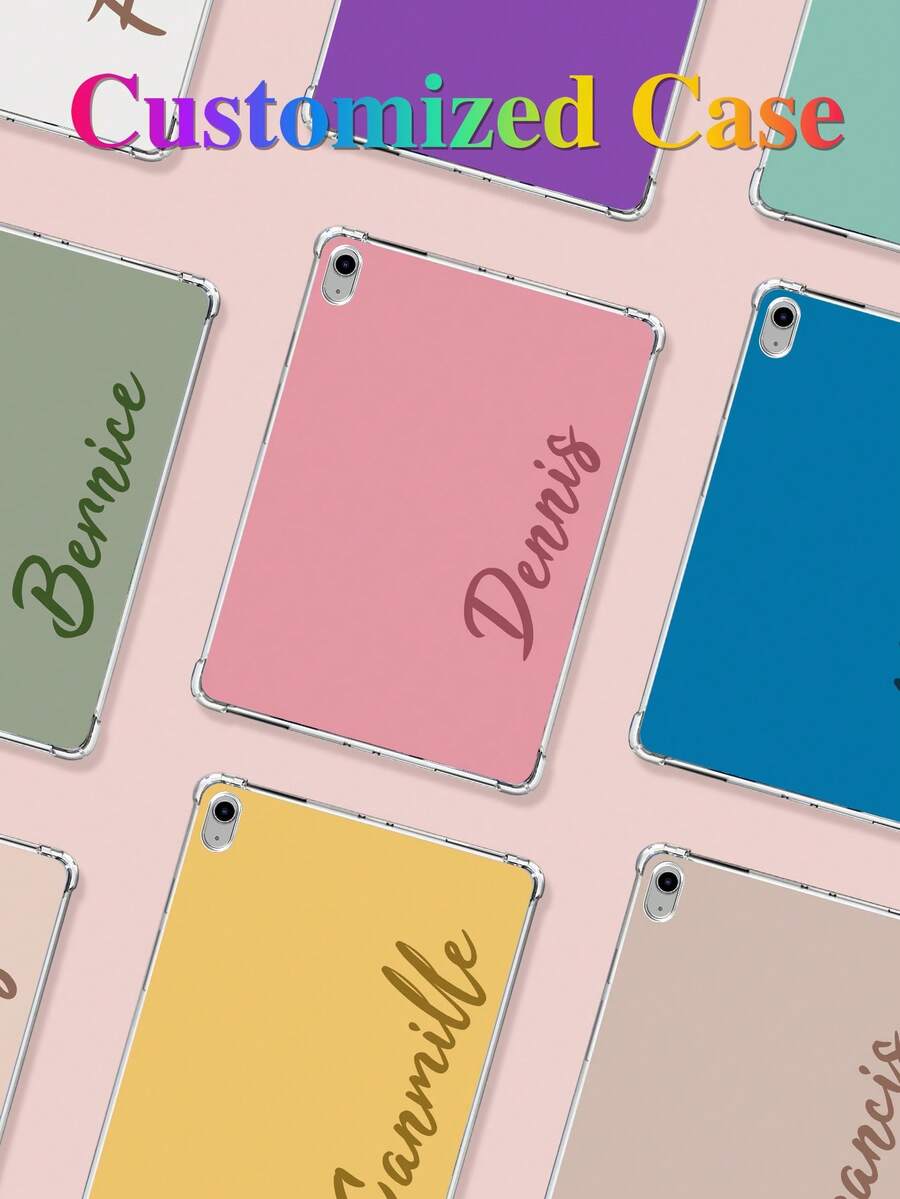 1pc Customized Multi-Color Name Soft Silicone Material Shockproof Transparent Corner Air Cushion Tablet Protective Case Suitable For IPad Pro 13", Air 13"/IPad Pro 13-In. (M4), -2024/IPad Air 11" (2025)/IPad Air 13" (2025) And Other Models, Ideal Gift For Family And Friends - Clear - View 1