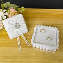 1 件方形戒指盒，带珍珠装饰（不含戒指），结婚戒指盒，婚礼用品，情人节礼物 - 圍珠款 - 查看 4