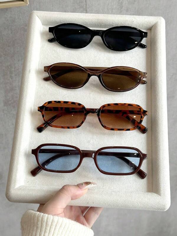 4pcs Women Leopard Plastic Multicolor Geometric Small Full Frame Classic Glasses Combination For Driving,Camping,Daily Life,Street Snap,Vacation Outfits Fashion Accessories Suitable For All Face Shapes