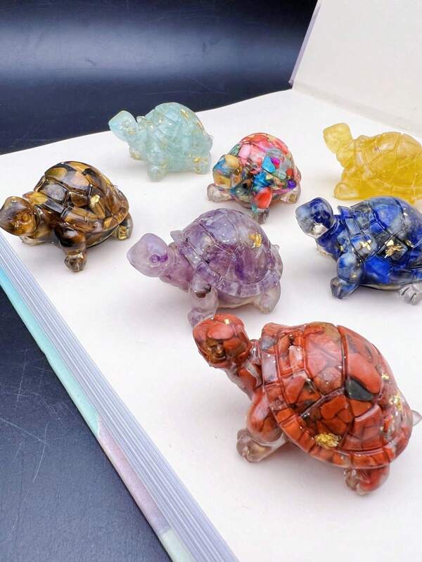 1pc Natural Quartz Crystal Chip Resin Turtle Statue, Turtle Figurine Suitable For Office Decor, Home Decor, Living Room Decor
