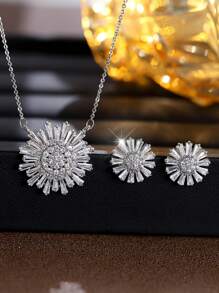 2 Stücke/Set exquisites Ohrringe/Halskette Schmuckset mit Sonnenblumen Design, elegantes Geschenk für Feiertage