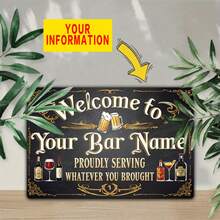 8x12 Inches Personalized Vintage Metal Bar Sign With Welcoming Text, Customized Metal Hanging Decor For Home And Tavern, Universal Holiday Decoration, No Battery Required,Chic Design - Multicolor 2 - View 6