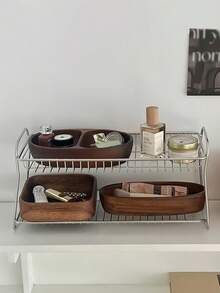 1pc Elegant Vintage Walnut Wood Desk Storage Box, Premium Solid Wood Jewelry Display Tray, Stylish Entryway Key & Miscellaneous Organizer Holder For Women, Perfect Storage Solution For Travel Essentials, Back To School Dormitory Organization, Ideal Gift For Christmas, Thanksgiving, New Year, And Valentine's Day Celebrations - Brown - View 5