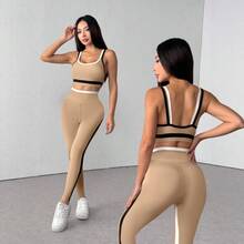 Conjunto de 2 peças de regata e calça esportiva, roupa esportiva casual e sexy - Preto - Ver 1