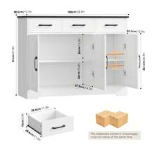 Sideboard, Kitchen Cabinet With 3 Drawers And 3 Doors, Wooden Storage Cupboard Cabinet - White - View 4