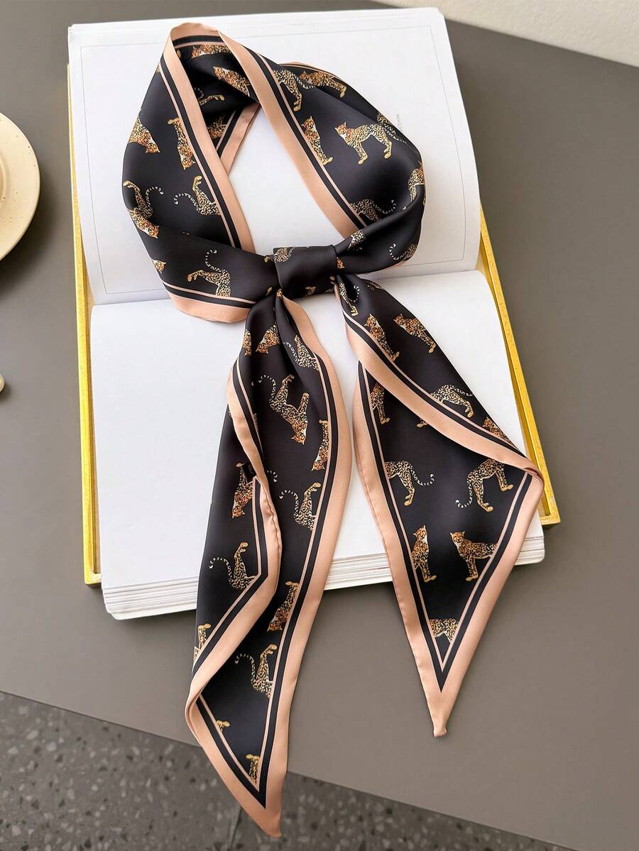 1 pieza Pañuelo de seda con estampado de carruaje, estilo de moda, para mujer, ideal como pañuelo, banda para el cabello, diadema para realzar tu apariencia - Multicolor - Ver 1