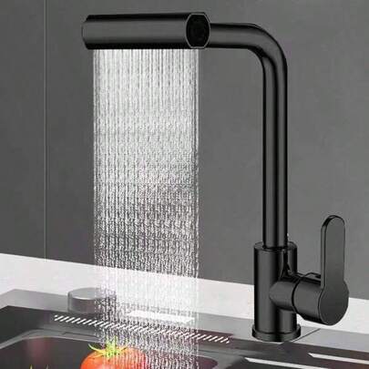 4 Styles Of Waterfall And Rain Dance Kitchen/Bathroom Sinks, Single Hole Stainless Steel Sink, 360° Swivel Single Handle