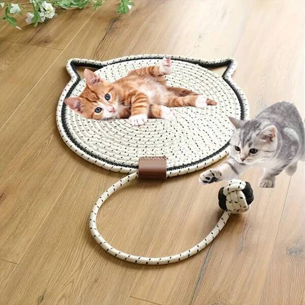Washable & Scratch Resistant Cat Scratching Mat, Woven Cat Nest With Toy Ball, Cat Sleeping Pad, Pet Scratching Mat, Sofa Scratch Protector Replacement
