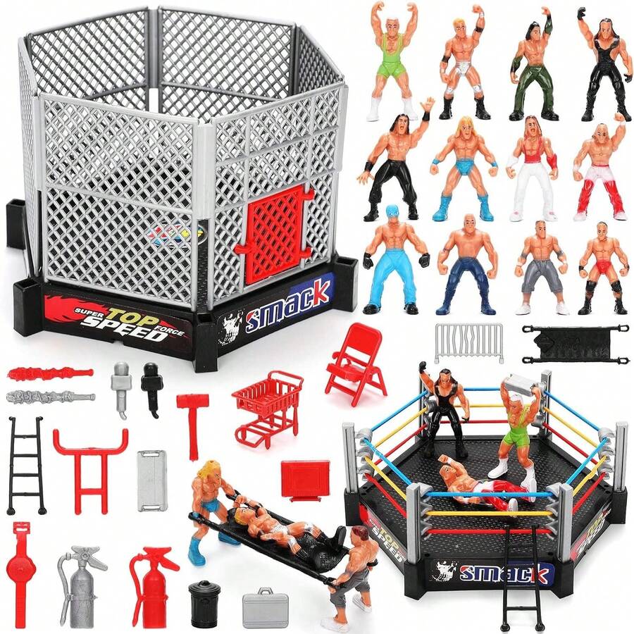 36 figuras de acción de lucha libre | Ring de lucha libre, accesorios realistas, seguros y duraderos | Regalos para fiestas
