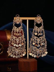 1 Pair Multilayered Earrings For Women, With Hollow Carving And Tassel Pendant Decor, Moroccan Jewelry Accessories