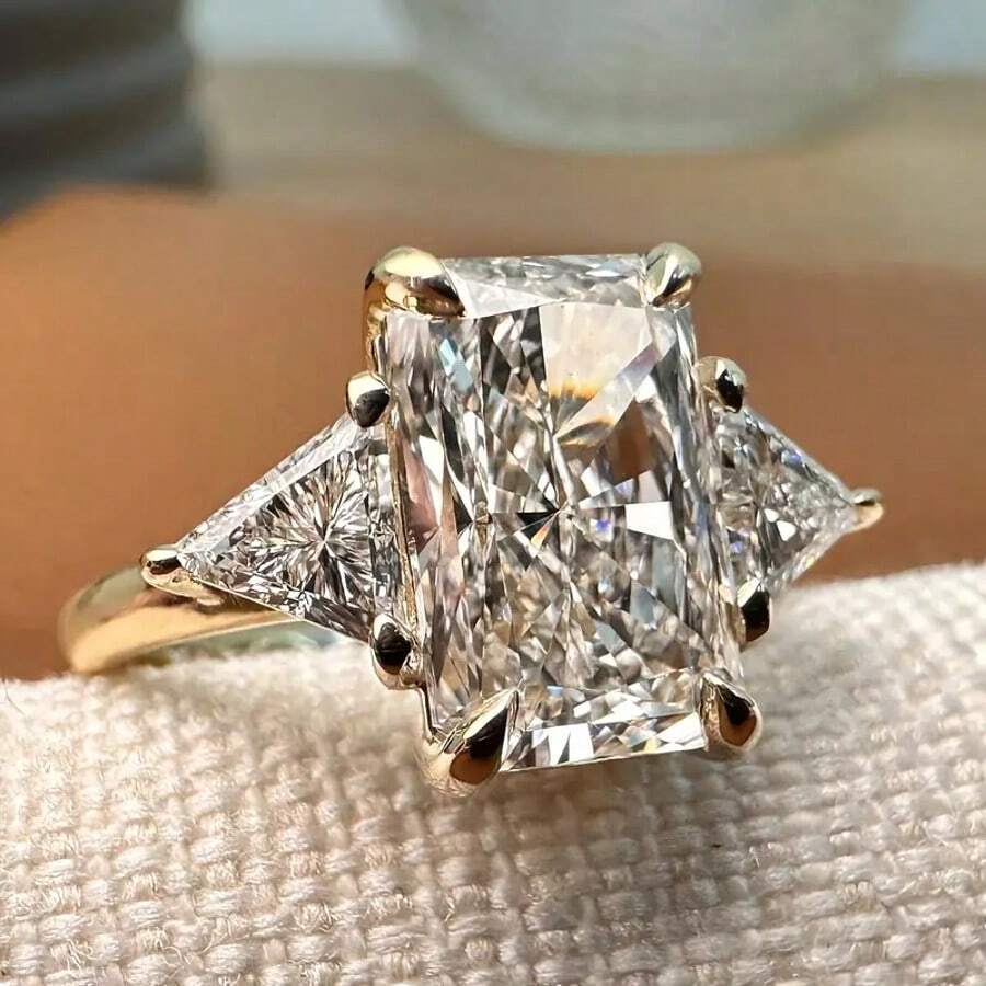 1pc Luxury Shiny Princess-Cut Cubic Zirconia 14K Gold Plated Women's Ring, Ideal For Weddings, Parties And Valentine's Day Gifts